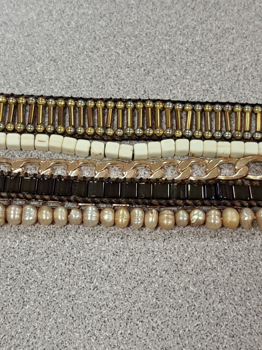 Multi-Row Beaded and Chain Women's Bracelet - Gold and Cream Victoria Emerson